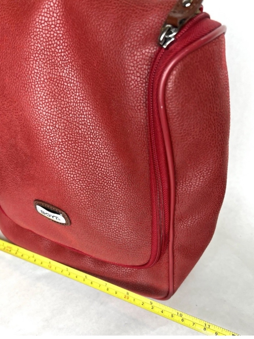 Vintage Boyt Red Pebbled Leather Hanging Travel Toiletry Bag Dopp Kit - Picture 2 of 11